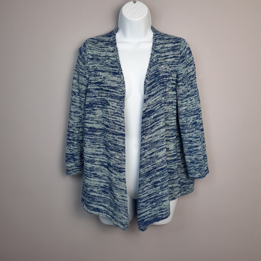 Chico's Blue 3/4 Sleeve Open Front Cotton Cardigan Sweater size Small
